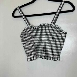 BP Gingham Checkered Smocked Crop Top Black White XS‎ Sleeveless